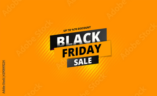 Upto 70% discount offer for Black Friday Sale text on halftone effect background. Can be used as poster or template design.