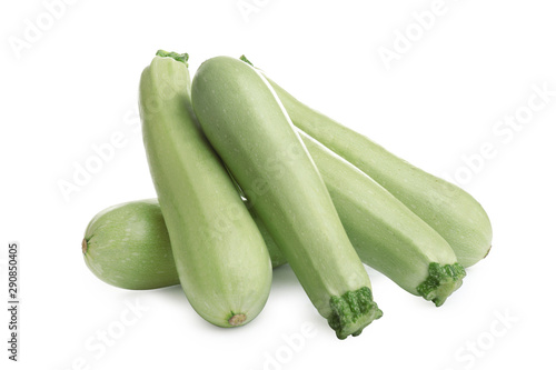 Fresh ripe green zucchinis isolated on white
