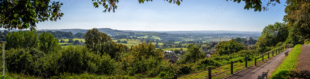 View of the rolling countryside from Park Walk in Shaftesbury, Dorset, UK on 15 September 2019