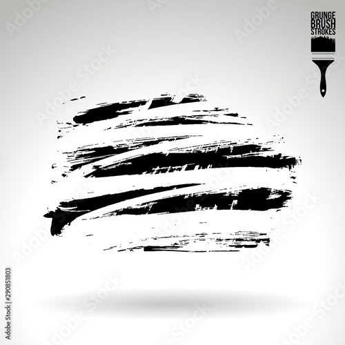 Black brush stroke and texture. Grunge vector abstract hand - painted element. Underline and border design.