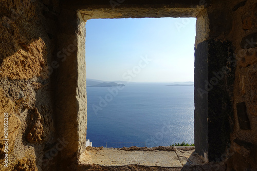 Ruins of iconic castle of Astypalaia island with breathtaking view, Dodecanese, Greece
