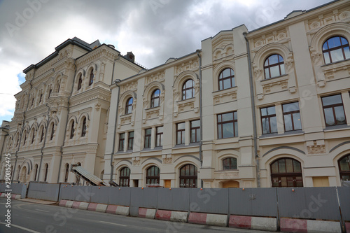 Facade of the historical building of the Polytechnic Museum after 2019 renovation. Moscow  Russia