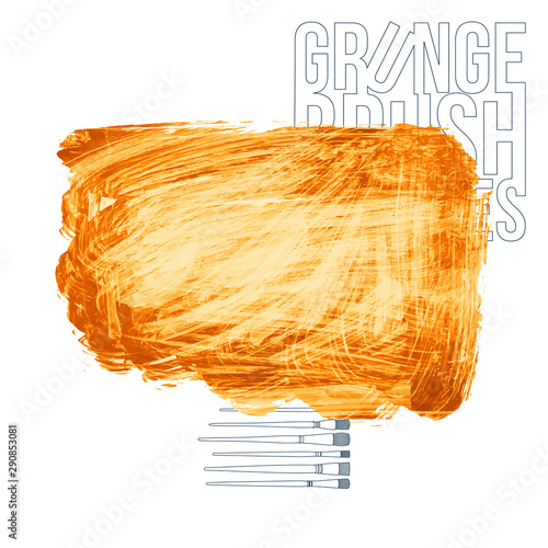 Orange brush stroke and texture. Grunge vector abstract hand - painted element. Underline and border design.