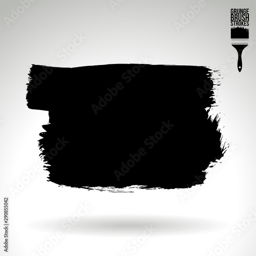 Black brush stroke and texture. Grunge vector abstract hand - painted element. Underline and border design.