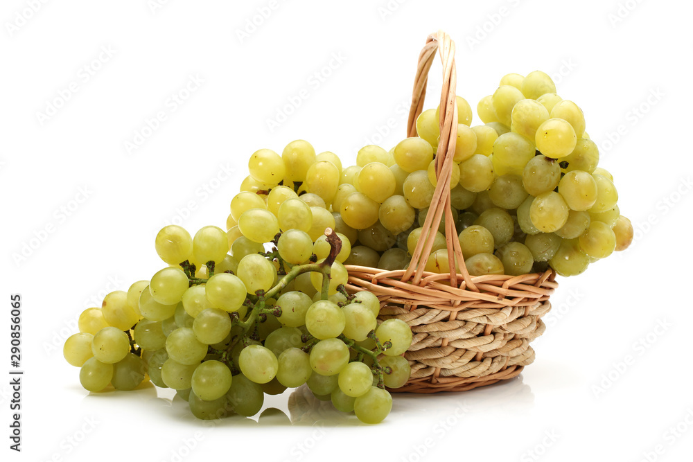 Fresh grape fruits with green leaves isolated on white background Fresh grape fruits with green leaves isolated on white background