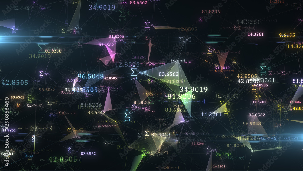 Fototapeta premium Algorithm math equations of Artificial intelligence neural network - illustration rendering