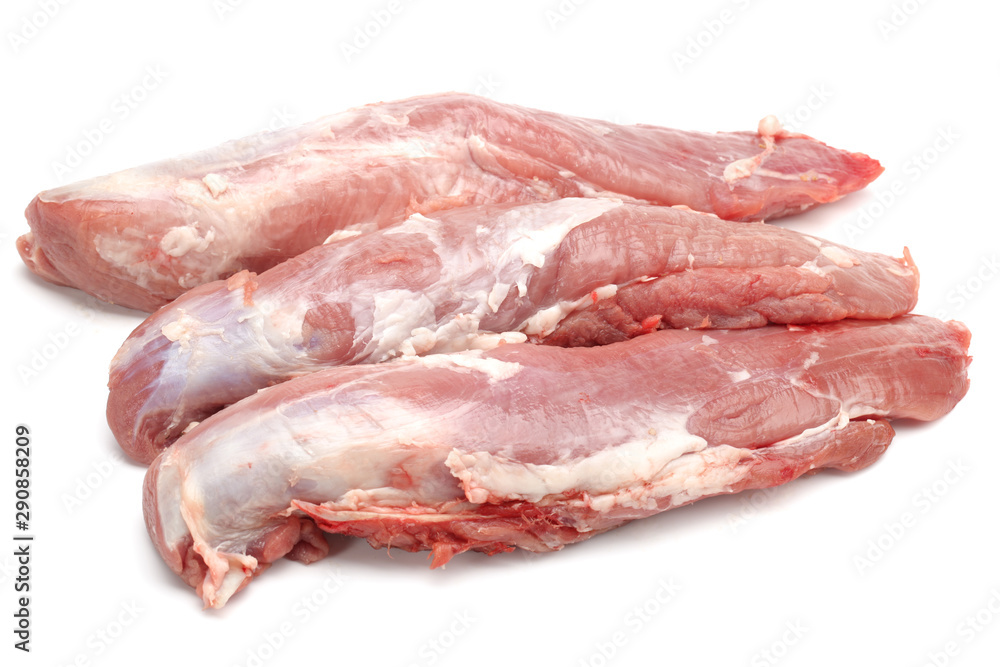Raw fillet of pork. Tenderloin or sirloin isolated on white background Raw fillet of pork. Tenderloin or sirloin isolated on white background
