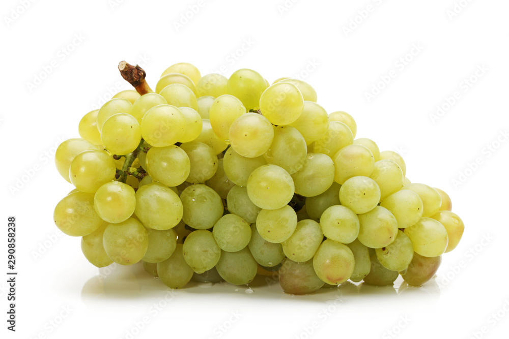 Fresh grape fruits with green leaves isolated on white background
