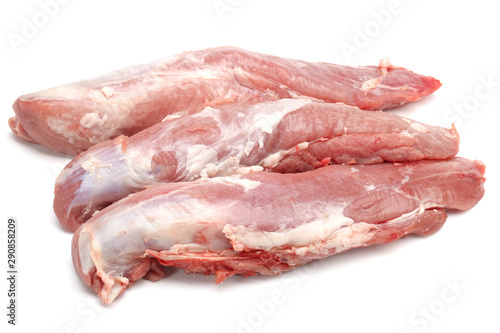 Raw fillet of pork. Tenderloin or sirloin isolated on white background