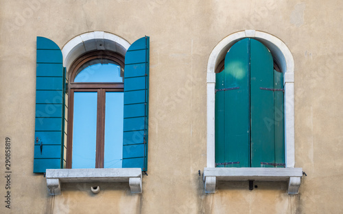 Old vintage windows in Venice, Italy.