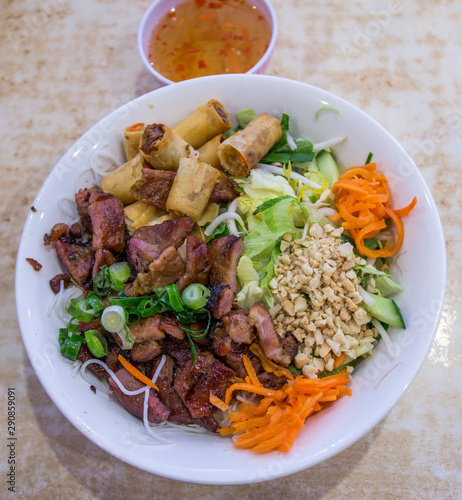 Grilled pork and spring roll rice vermicelli salad