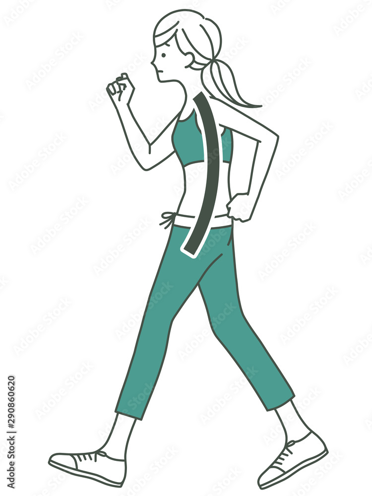 女性 ウォーキング 猫背 2色 Stock イラスト Adobe Stock