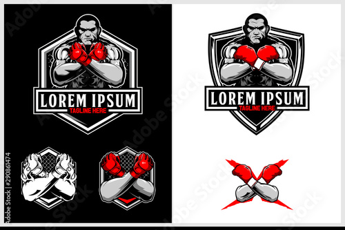 male boxer with shield badge logo template for boxing club