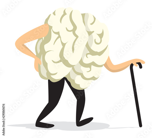 Old brain walking with cane