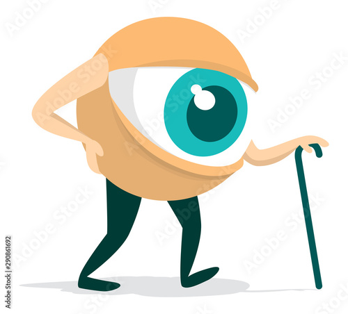 Slow eyeball walking with cane like old man