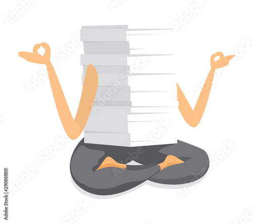 Paper stack practising yoga in lotus position