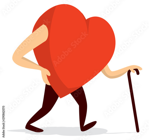 Tired heart walking slow with cane