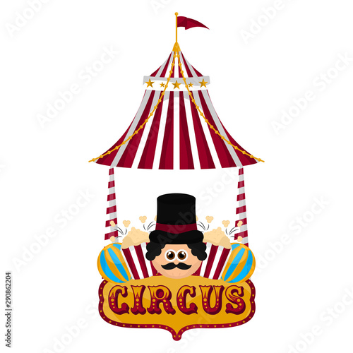 Circus tent with a magician avatar, popcorn snacks and balls - Vector