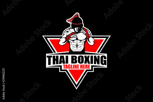 fighter thai boxing logo vector template