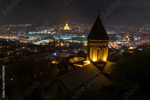Night view of Tbilisi and Upper Bethlehem Church