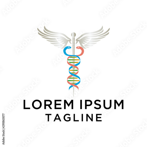 Caduceus  Silver with DNA Logo. Symbol of medicine icon. 