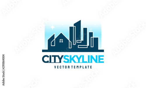 City skyline line art vector illustration, City Building Construction logo designs, Real Estate logo symbol