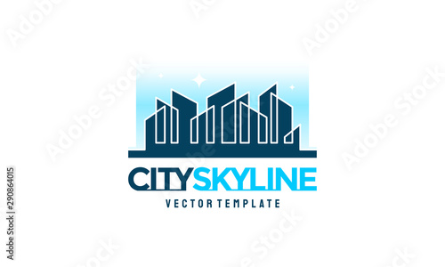 City skyline line art vector illustration, City Building Construction logo designs, Real Estate logo symbol