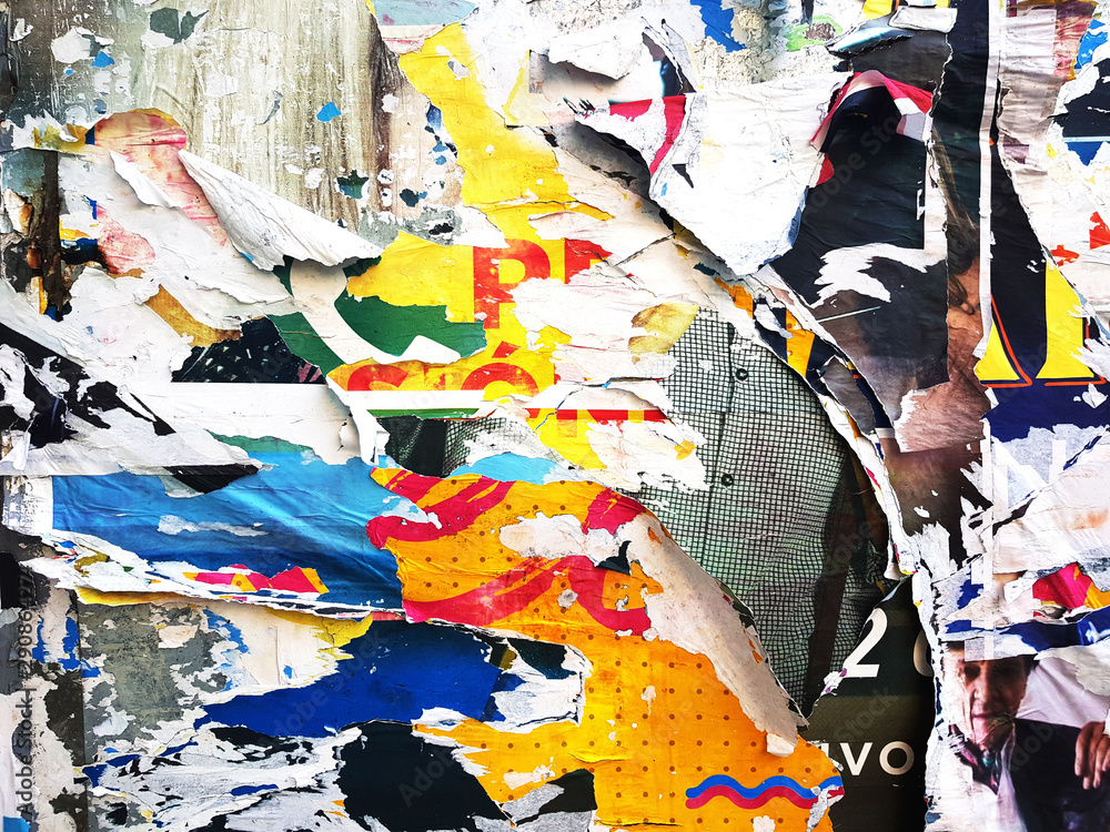 Fototapeta premium Random background collage paper typography texture on wall