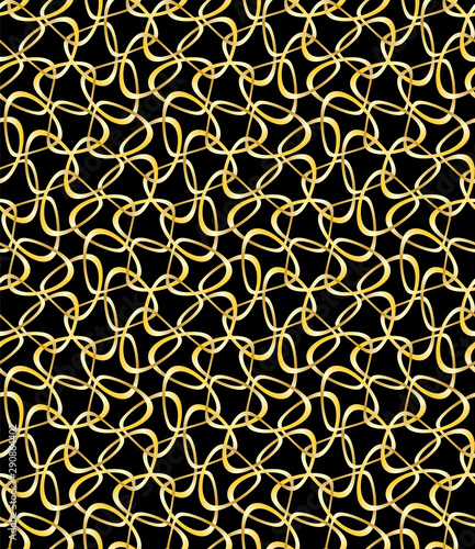 golden organic connected organic circles seamless pattern tile over black background. for luxury and rich surface designs, backgrounds, wallpapers, fabric, textile, backdrops, cards and invitations. 