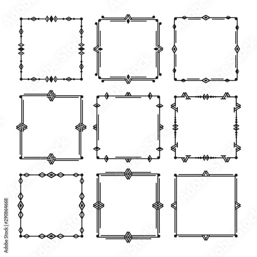 Black line and isolated square art deco empty frames icons set of white background - Group 1