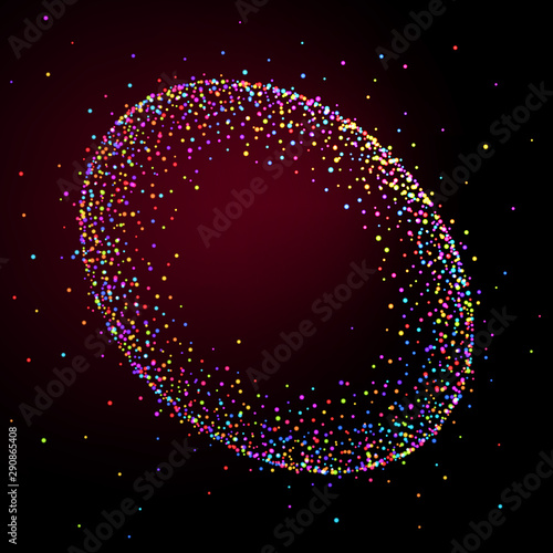 Oval frame made of shiny multi-colored particles. Background for greeting card or party invitation