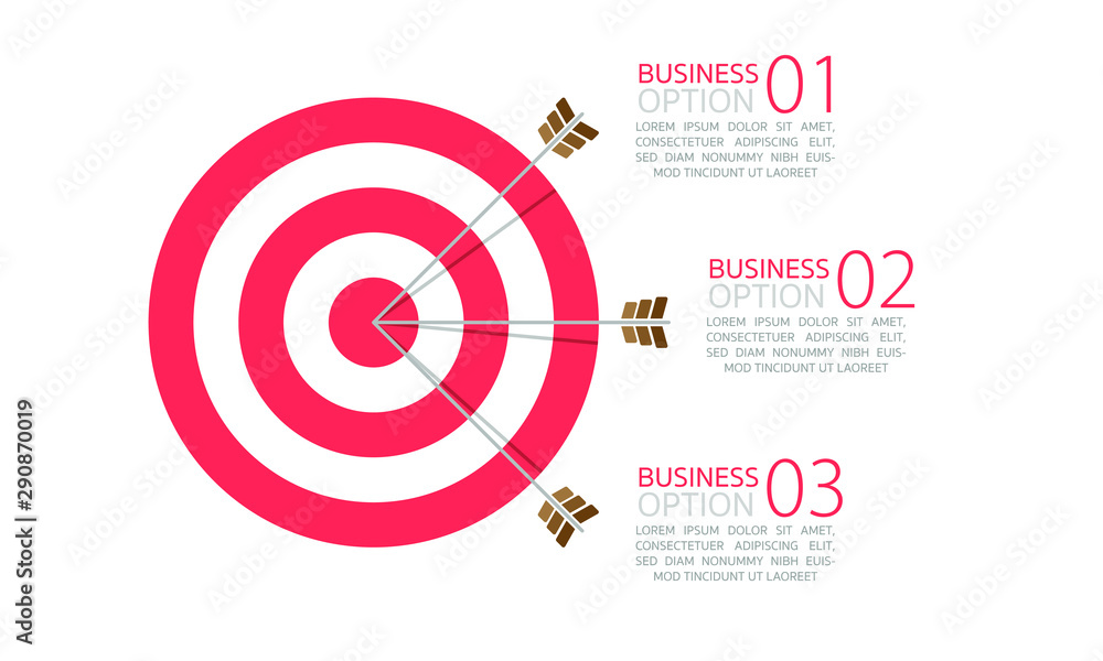 Business target with 3 arrows or option, infographic template to goal for success something with can be used for presentation, banner, graphic, business flow and diagram.Abstract template. Business target with 3 arrows or option, infographic template to goal for success something with can be used for presentation, banner, graphic, business flow and diagram.Abstract template.