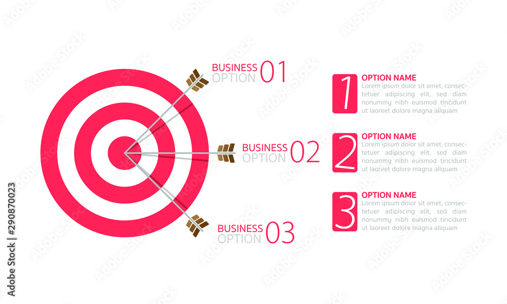 Business target with 3 arrows or option, infographic template to goal for success something with can be used for presentation, banner, graphic, business flow and diagram.Abstract template. Business target with 3 arrows or option, infographic template to goal for success something with can be used for presentation, banner, graphic, business flow and diagram.Abstract template.