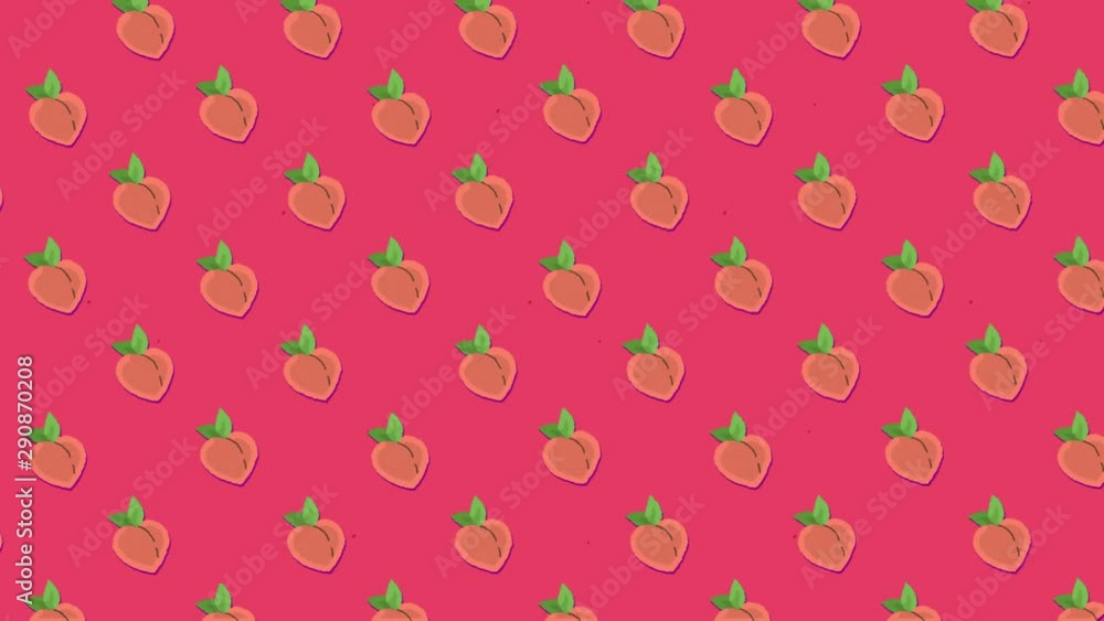 A tasty animation: a repeated pattern of an orange peach, moving towards the upper left angle, over a pale red background.
A tasty animation: a repeated pattern of an orange peach, moving towards the upper left angle, over a pale red background.