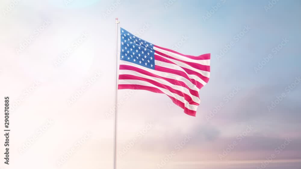 USA Flag With Airplane At Background USA Flag With Airplane At Background