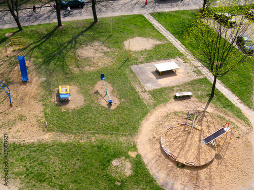 view from a height of a typical Soviet children's playground.