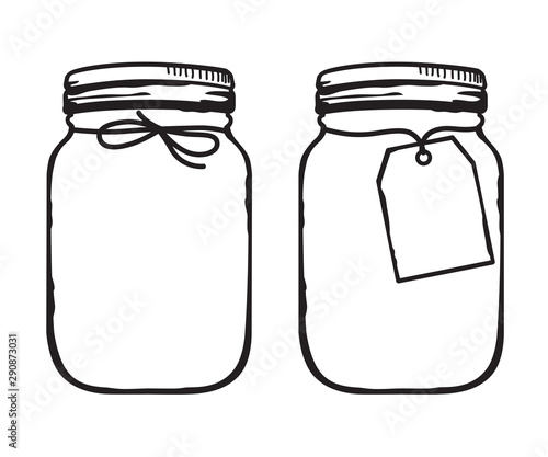 Photo Vector illustration of mason glass jar with label outline.