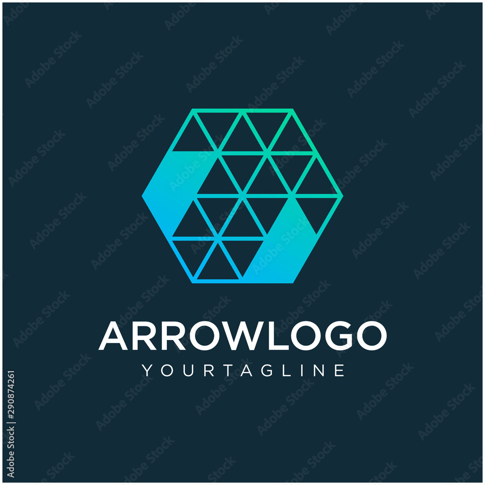 Fototapeta premium go Arrow hexagon abstract logo design with concept negative space. next icon. Delivery icon. Web, Digital, Marketing, Network icon. construction concept. -vector