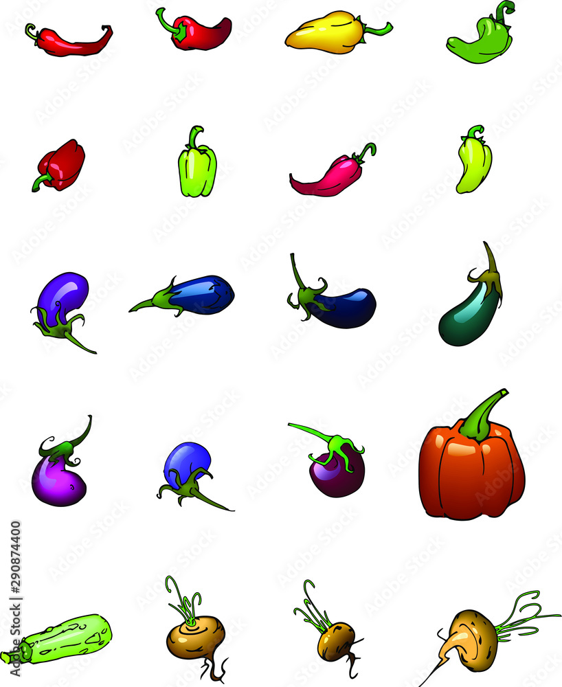 illustration set of vegetables, pumpkin, peppers, eggplants, zucchini, turnip in hand drawing style illustration set of vegetables, pumpkin, peppers, eggplants, zucchini, turnip in hand drawing style