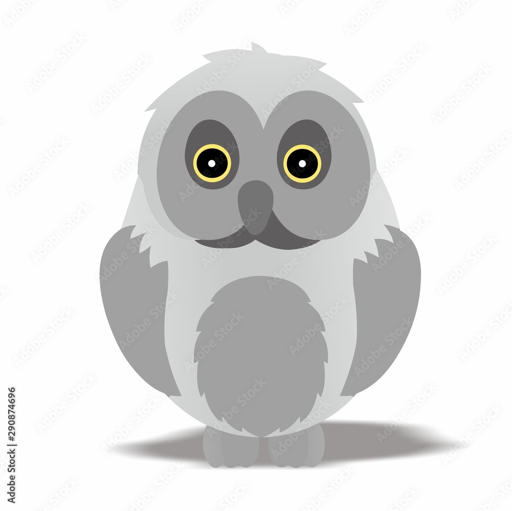 Fototapeta premium Owl Icon, Cute Cartoon Funny Character with Gray Color – Flat Design 