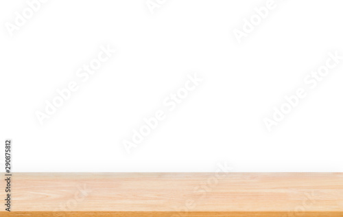 Abstract Natural wood table texture isolated on white background : Top view of plank wood for graphic stand product, interior design or montage display product.