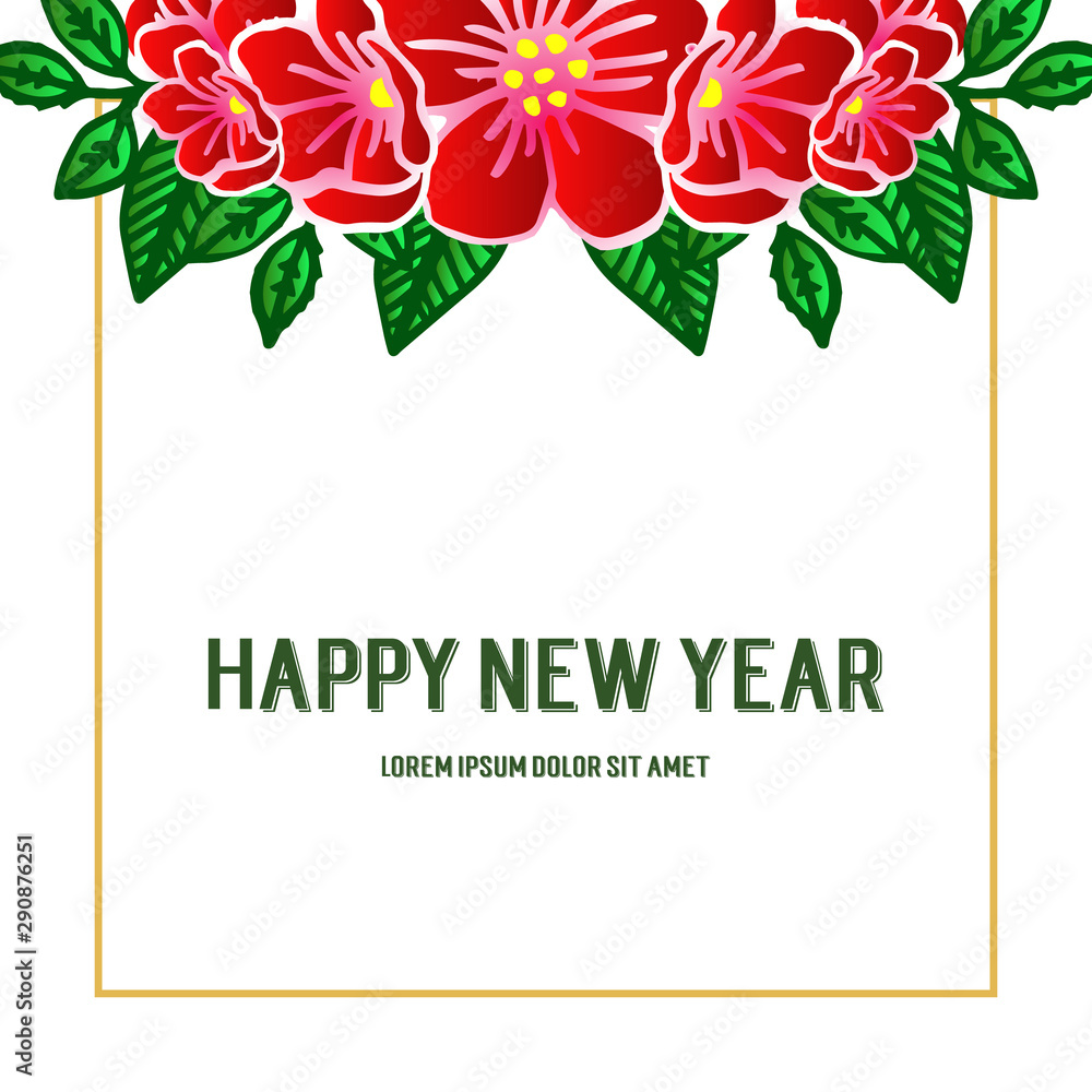 Design element of greeting card happy new year, with style of red wreath frame. Vector Design element of greeting card happy new year, with style of red wreath frame. Vector