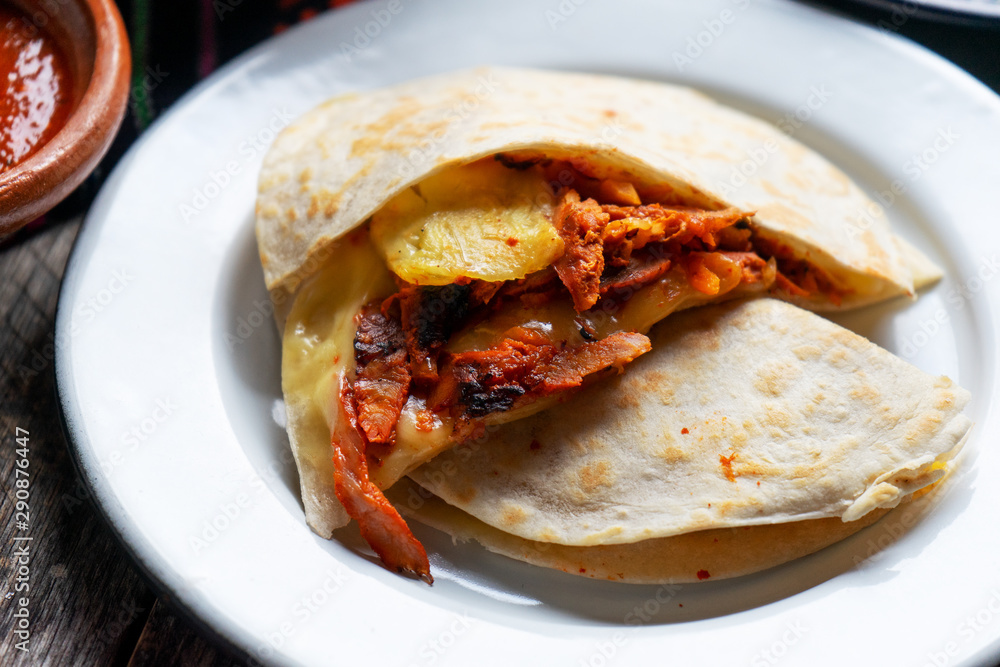 Mexican quesadilla with pork also called Mexican quesadilla with pork also called