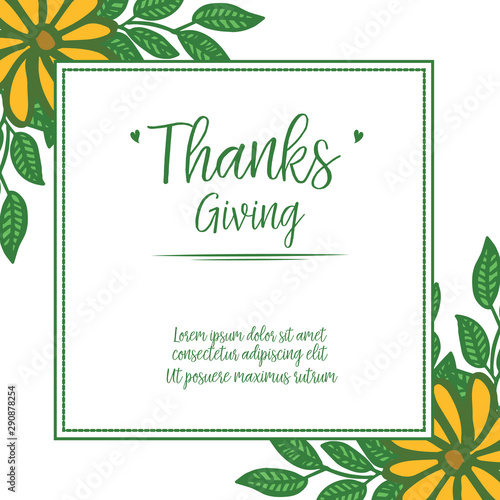 Invitation and greeting card of thanksgiving, plant of orange flower frame. Vector