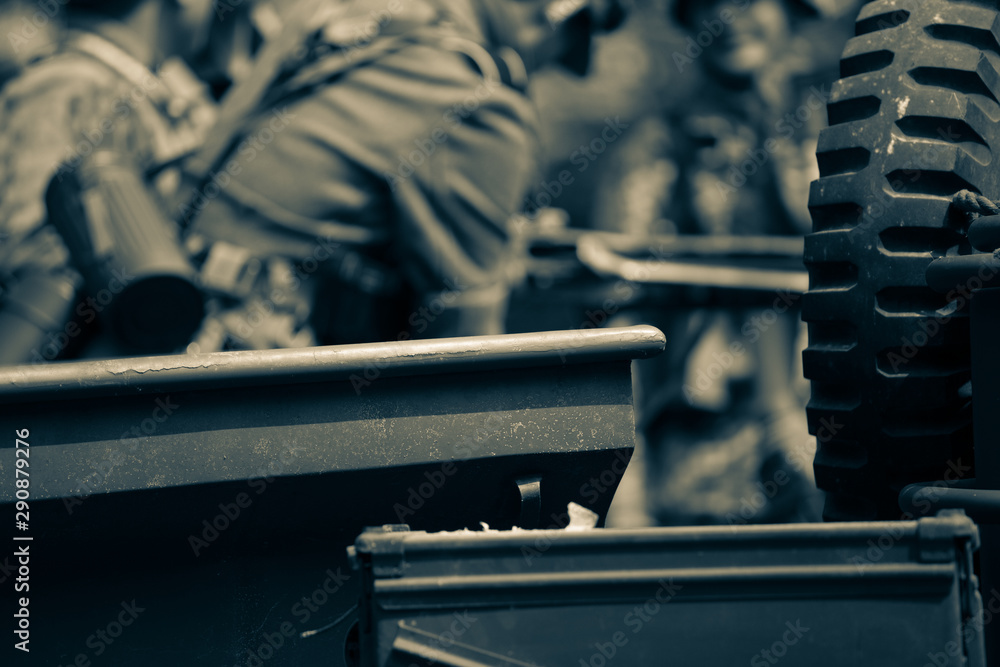 World War II, the worrier scene of the Entente Powers or Allies and Axis. The scene and arms in