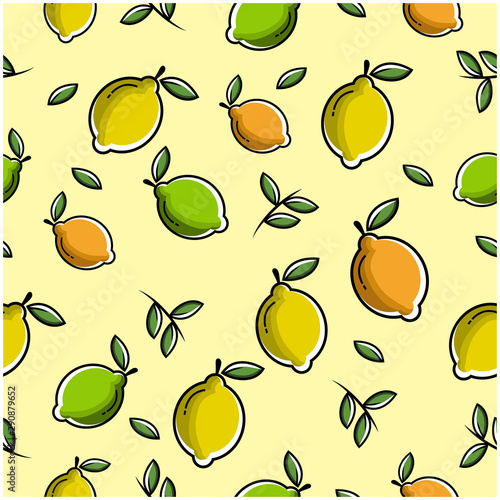 Fototapeta Naklejka Na Ścianę i Meble -  natural healthy lemon lime vector background with flat icons design