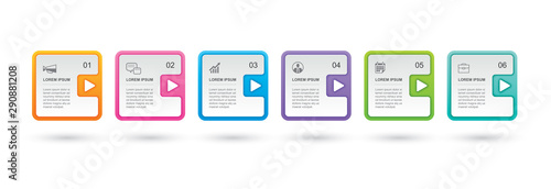 Infographics rectangle paper index with 6 data template. Vector illustration abstract background. Can be used for workflow layout, business step, banner, web design.