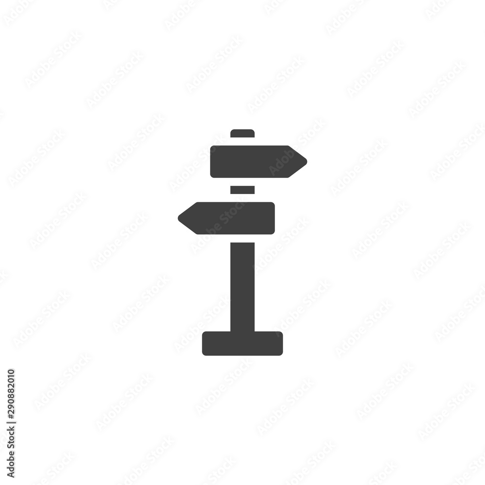 Road Signpost vector icon. guidepost filled flat sign for mobile concept and web design. Street signpost glyph icon. Symbol, logo illustration. Vector graphics Road Signpost vector icon. guidepost filled flat sign for mobile concept and web design. Street signpost glyph icon. Symbol, logo illustration. Vector graphics