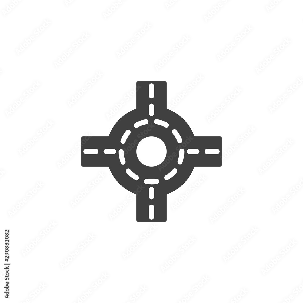 Obraz premium Roundabout road vector icon. filled flat sign for mobile concept and web design. Crossroad, junction road glyph icon. Symbol, logo illustration. Vector graphics