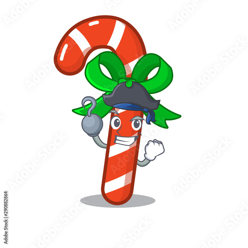 Pirate mascot candy cane in cartoon jars